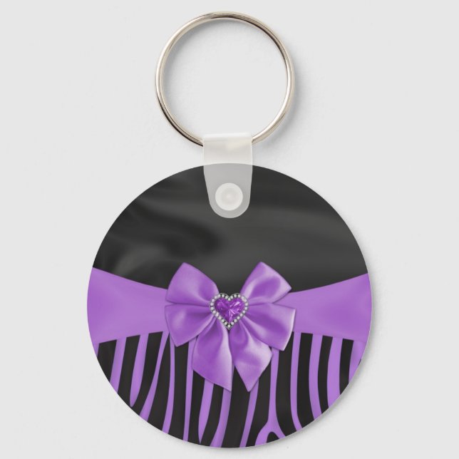 Beautiful chic elegant silk fabric effects zebra key ring (Front)