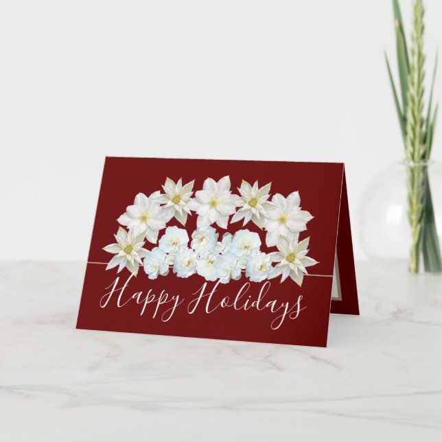 Beautiful Chic Floral Bouquet White Flower Holiday Card (Front)