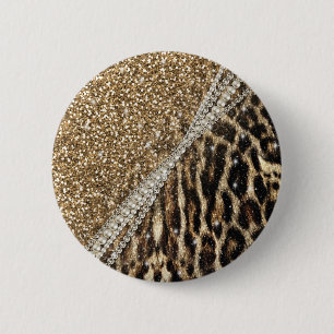Beautiful chic girly leopard animal faux fur print 6 cm round badge