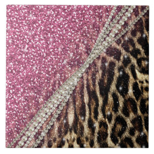 Beautiful chic girly leopard animal faux fur print ceramic tile