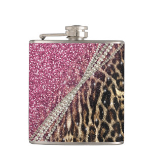 Beautiful chic girly leopard animal faux fur print hip flask