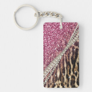 Beautiful chic girly leopard animal faux fur print key ring