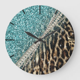 Beautiful chic girly leopard animal faux fur print large clock