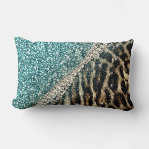 Beautiful chic girly leopard animal faux fur print lumbar cushion