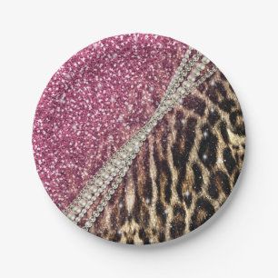 Beautiful chic girly leopard animal faux fur print paper plate
