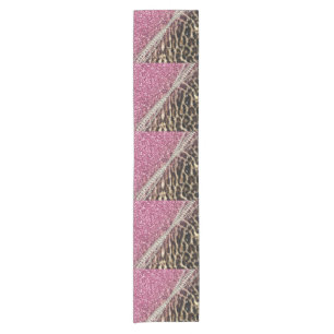 Beautiful chic girly leopard animal faux fur print short table runner
