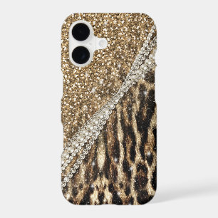 Beautiful Chic Girly Leopard Print Gold Glitter