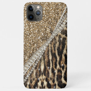 Beautiful Chic Girly Leopard Print Gold Glitter iPhone 11 Pro Max Case