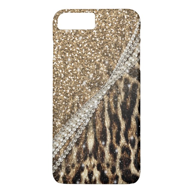 Beautiful Chic Girly Leopard Print Gold Glitter Case-Mate iPhone Case (Back)