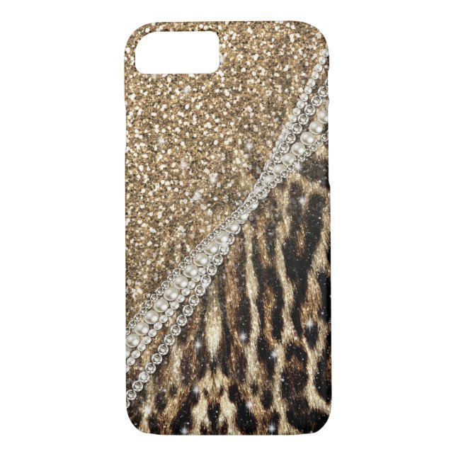 Beautiful Chic Girly Leopard Print Gold Glitter Case-Mate iPhone Case (Back)