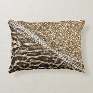 Beautiful Chic Girly Leopard Print Gold Glitter Decorative Cushion