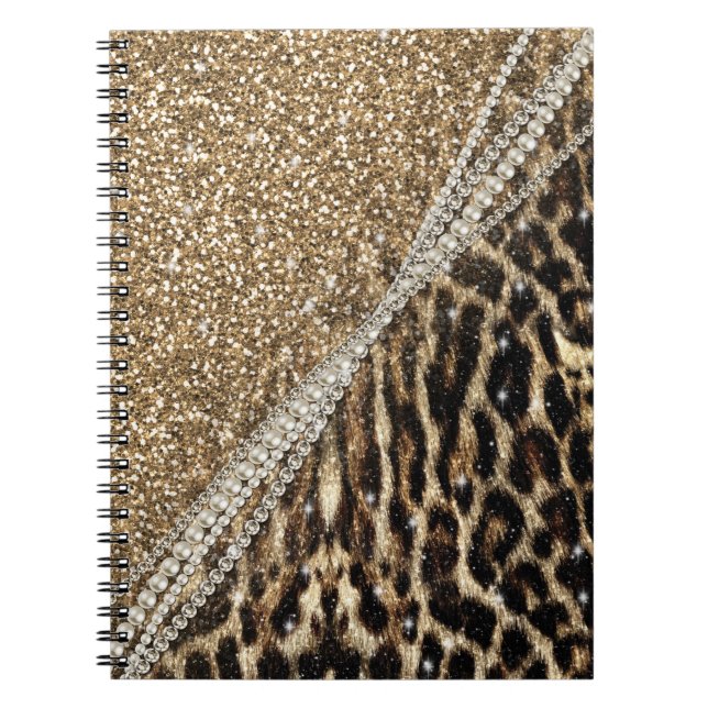 Beautiful Chic Girly Leopard Print Gold Glitter Notebook (Front)