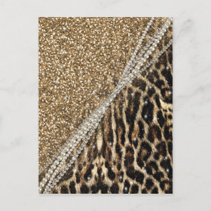 Beautiful Chic Girly Leopard Print Gold Glitter Postcard
