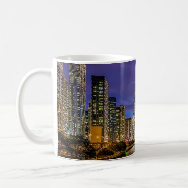 Beautiful Chicago River at Sunset, Illinois Coffee Mug (Left)