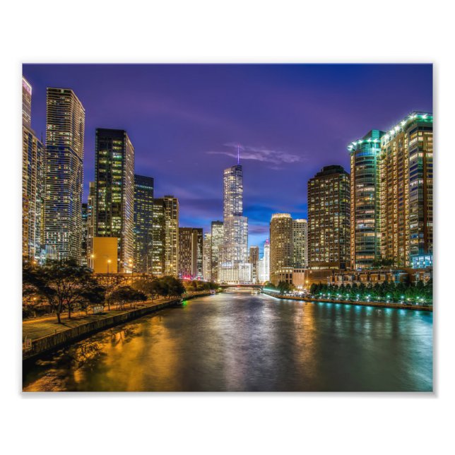 Beautiful Chicago River at Sunset, Illinois Photo Print (Front)