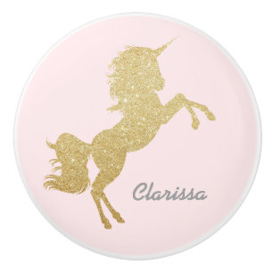 Beautiful chick girly gold glitter unicorn ceramic knob