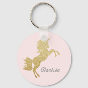 Beautiful chick girly gold glitter unicorn key ring
