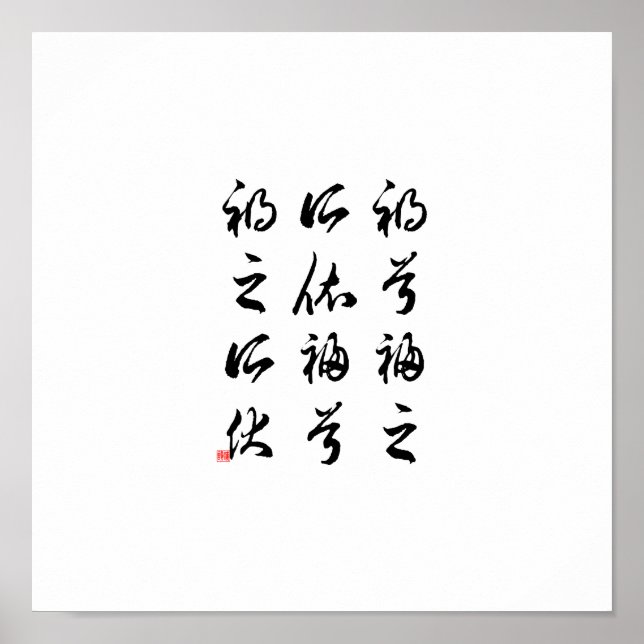 Beautiful Chinese Calligraphy -happness&misfortune Poster (Front)
