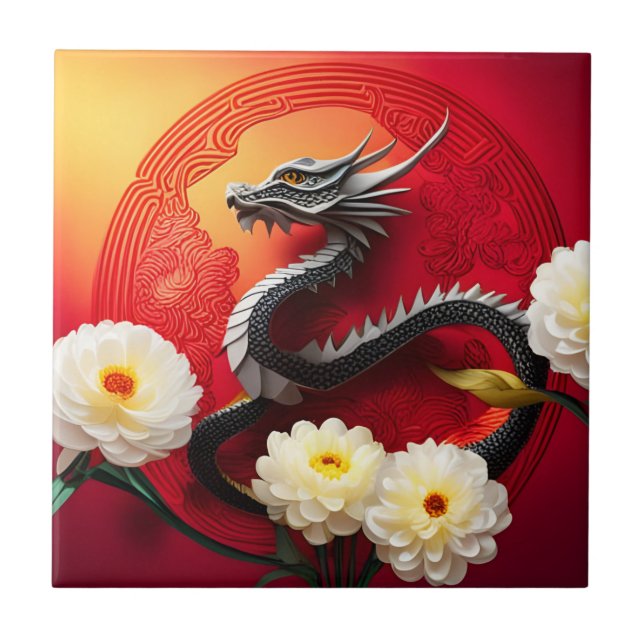 Beautiful Chinese Dragon New Year 2024 CerT Ceramic Tile (Front)