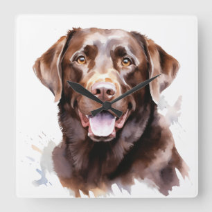 BEAUTIFUL CHOCOLATE LABRADOR RETRIEVER DOG SQUARE WALL CLOCK