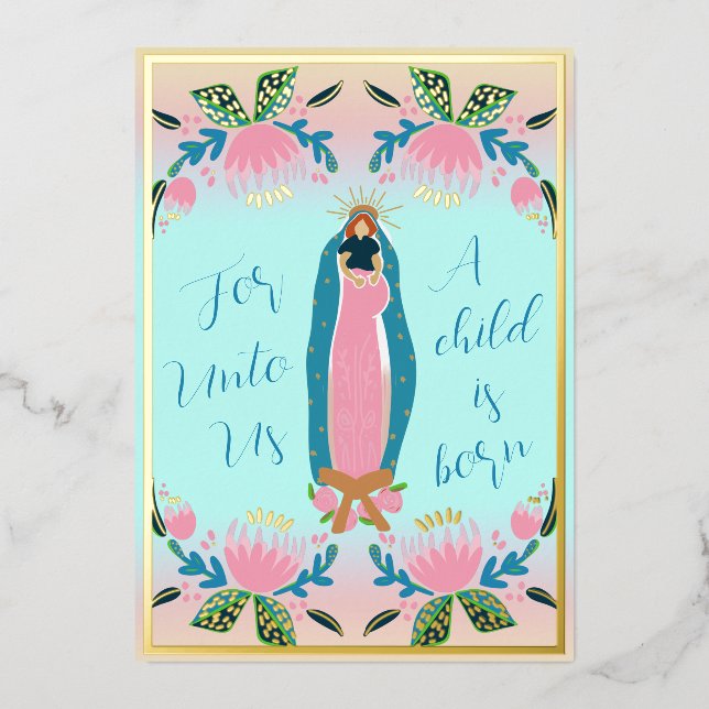 Beautiful Christian Christmas Baby Jesus Foil Holiday Card (Front)