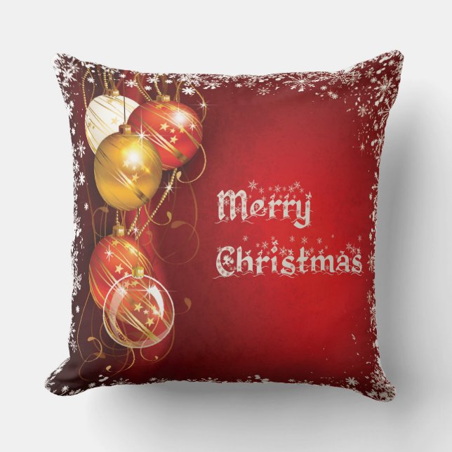 Beautiful Christmas balls in Red Background Square Cushion (Front)