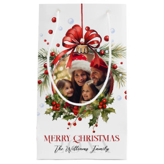 Beautiful Christmas Bauble Frame Family Holidays Small Gift Bag