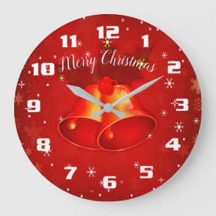 Beautiful Christmas Bells Merry Christmas Red Large Clock