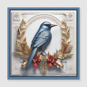 Beautiful Christmas Blue Bird Magnetic Card