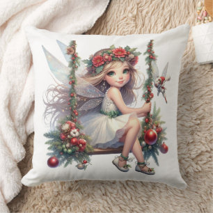 Beautiful Christmas Fairy Festive Throw Pillow