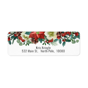 Beautiful Christmas Floral Banner Return Address Label