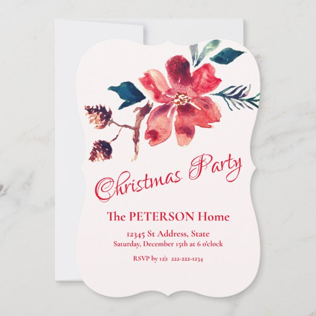Beautiful Christmas Flower Pinecones Party Invitation (Front)