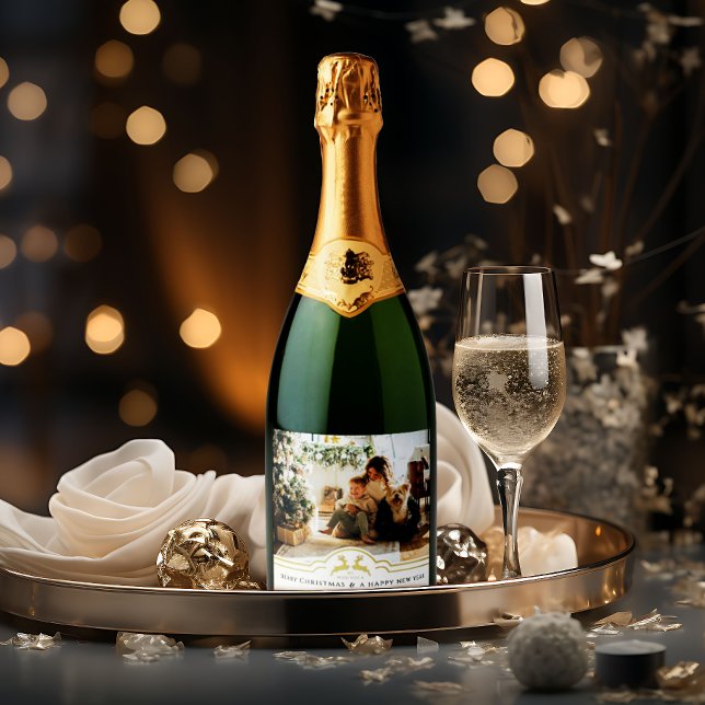 Beautiful Christmas Frame Personalised Photo Sparkling Wine Label (Creator Uploaded)