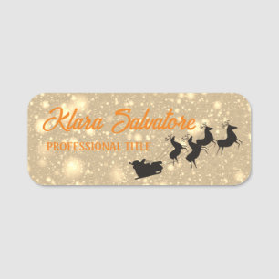 Beautiful Christmas Gold SNowing Reindeers   Name Tag