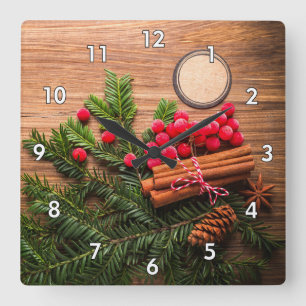 Beautiful Christmas Holiday Scene Square Wall Clock