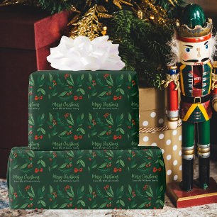 Beautiful Christmas Holly Berries Green Custom Wrapping Paper
