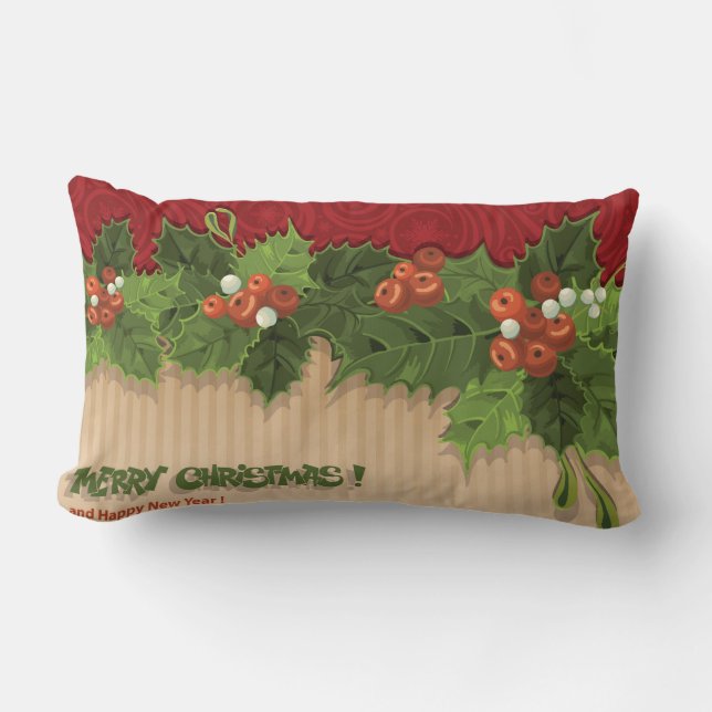 Beautiful Christmas Holly Square Pillow (Front)