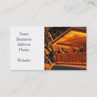 Beautiful Christmas Lights on Log Cabin in Snow Business Card
