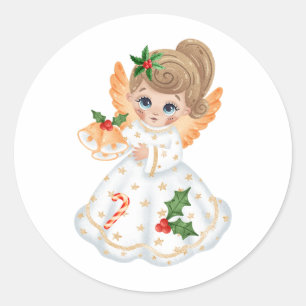 Beautiful Christmas Little Angel Classic Round Sticker