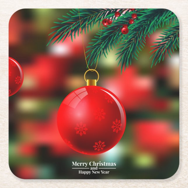 Beautiful Christmas Ornament Square Paper Coaster (Front)