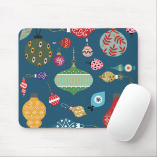 Beautiful Christmas ornaments Navy blue background Mouse Pad