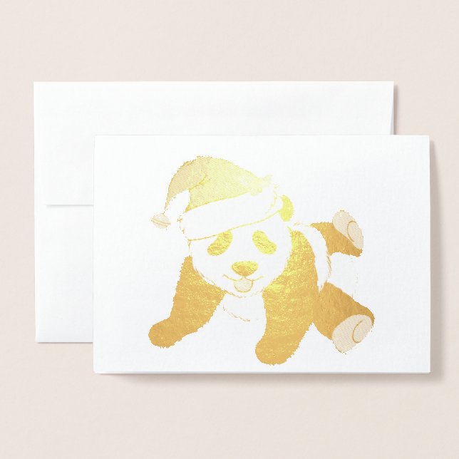 Beautiful Christmas Panda Bear Gold Foil Card (Front With Envelope)