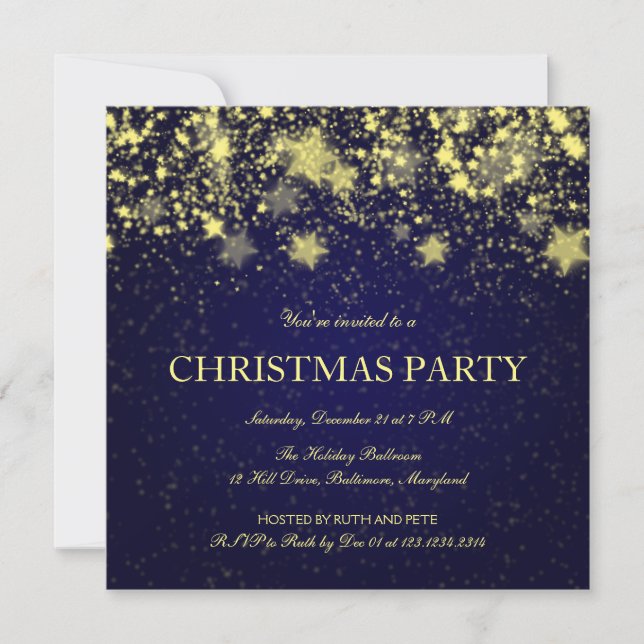 Beautiful Christmas Party Shining Stars Blue Invitation (Front)