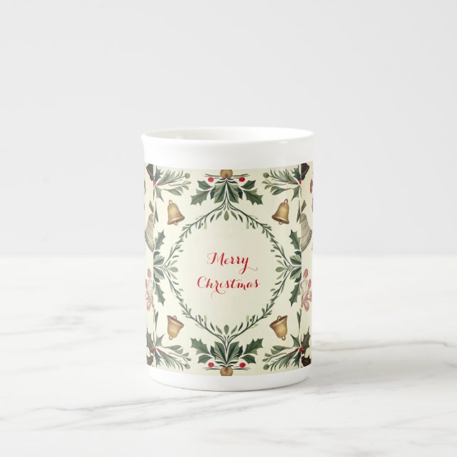 Beautiful Christmas Pattern,Merry Christmas Bone China Mug (Front)