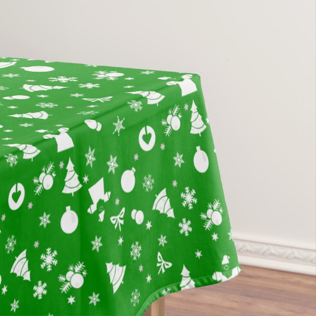Beautiful Christmas Pattern on Green Tablecloth (In Situ)