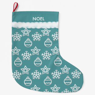 Beautiful Christmas Pattern on Teal Large Christmas Stocking