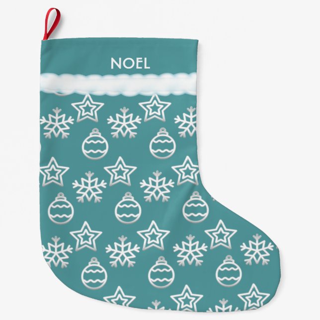 Beautiful Christmas Pattern on Teal Large Christmas Stocking (Front)