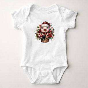 Beautiful Christmas Pig Baby Bodysuit