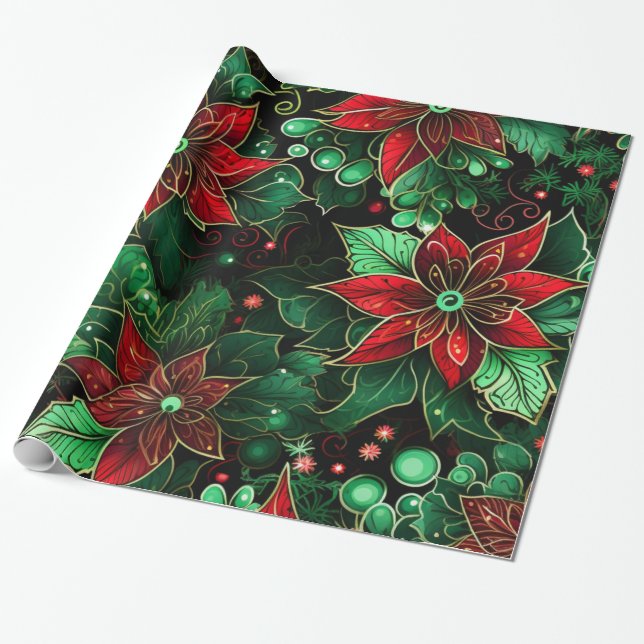 Beautiful Christmas Poinsettia Wrapping Paper (Unrolled)