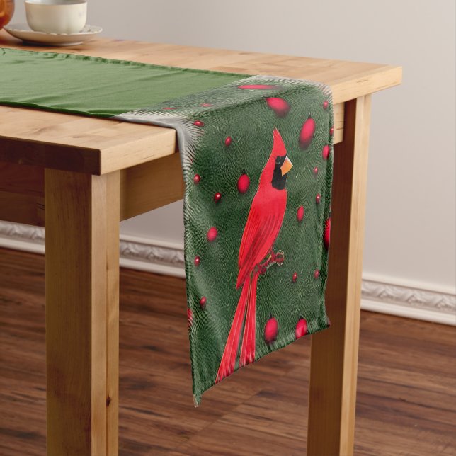 Beautiful Christmas Red Cardinal Short Table Runner (In Situ)
